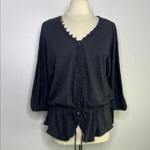 Anthropologie Deletta Gray knit Button Front top Size XL